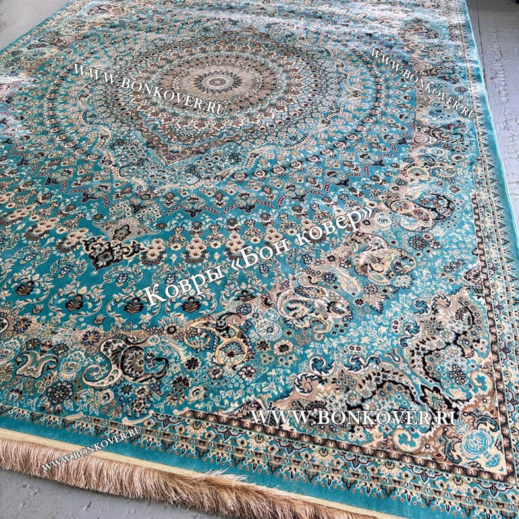 Восточный Ковер Для Гостиной Медальон Дизайн 28767 Бирюзовый