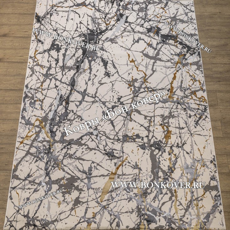 Турецкий Ковер Дизайн 28177 Белый с Золотистым Прямоугольный