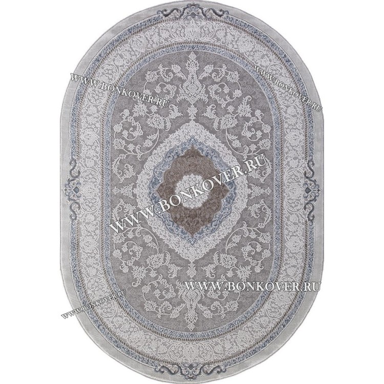 Турецкий Ковер Для Гостиной Дизайн 27 Синий с Серым Овальный